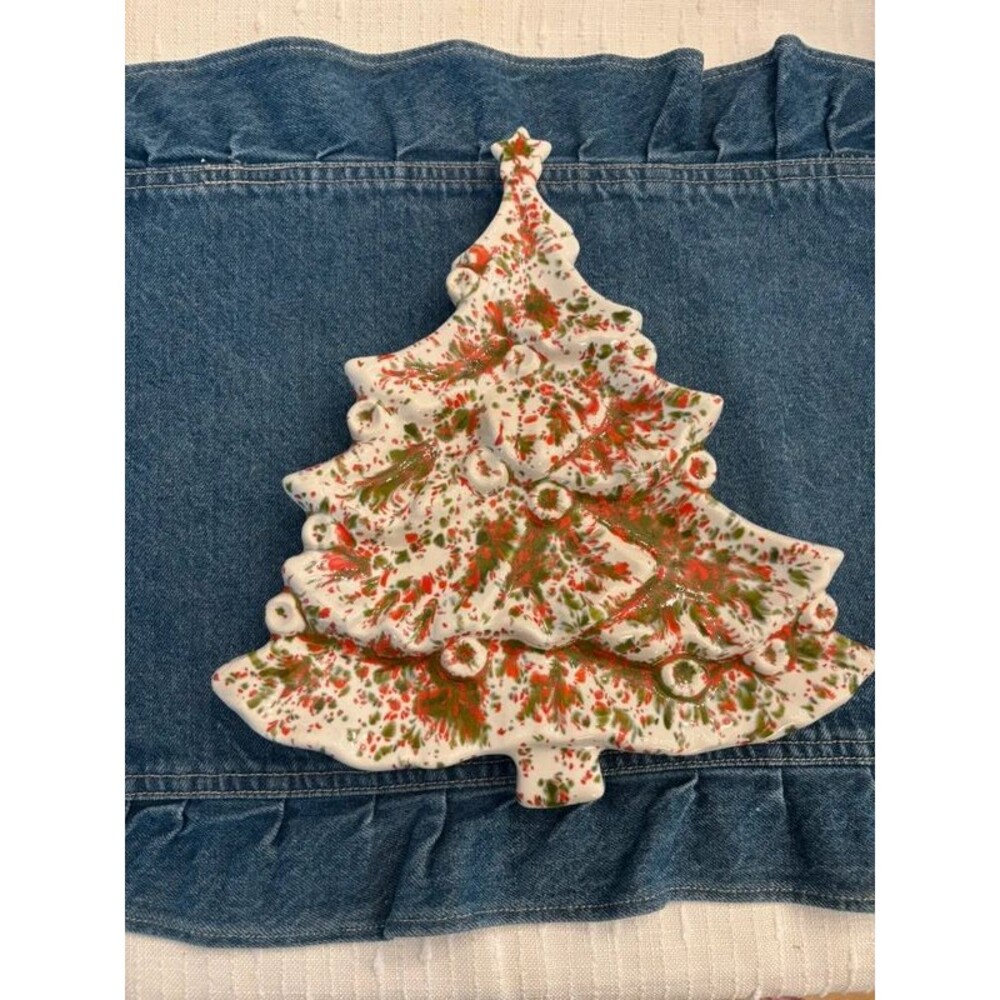 Vintage Ceramic MCM Christmas Tree Plate Candy Treat Dish Decor